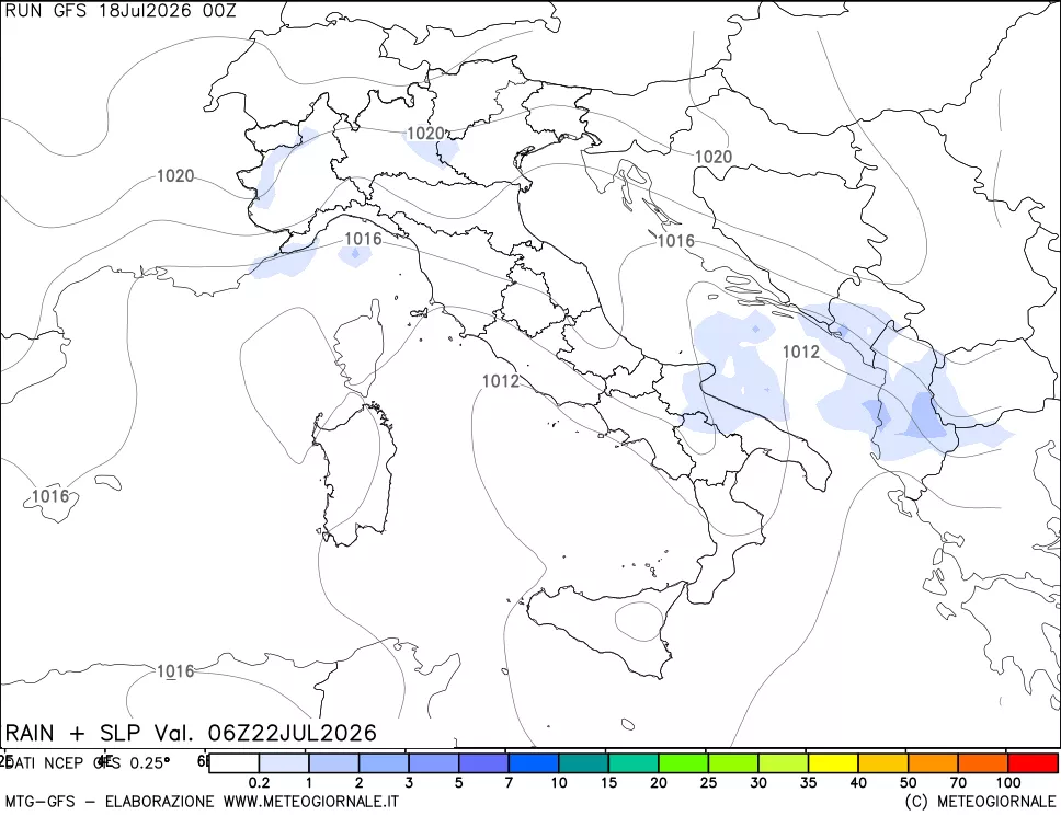 mappa Precipitazioni e pressione SLM