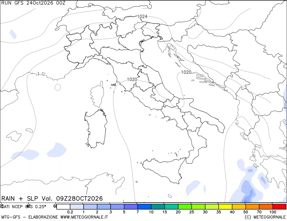 mappa Precipitazioni e pressione SLM