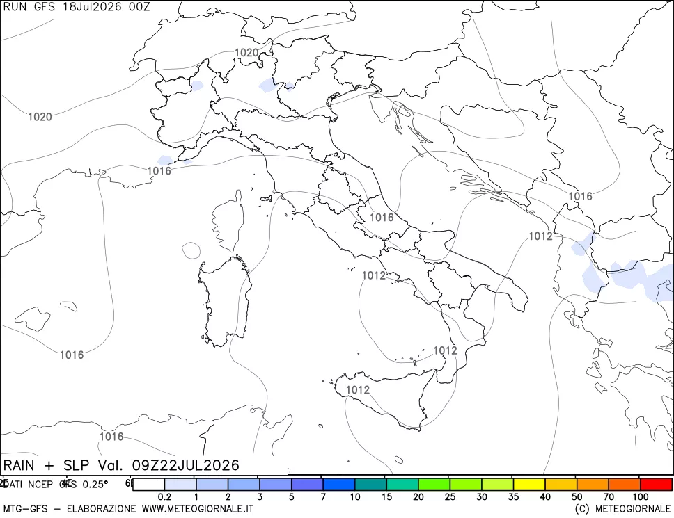 mappa Precipitazioni e pressione SLM