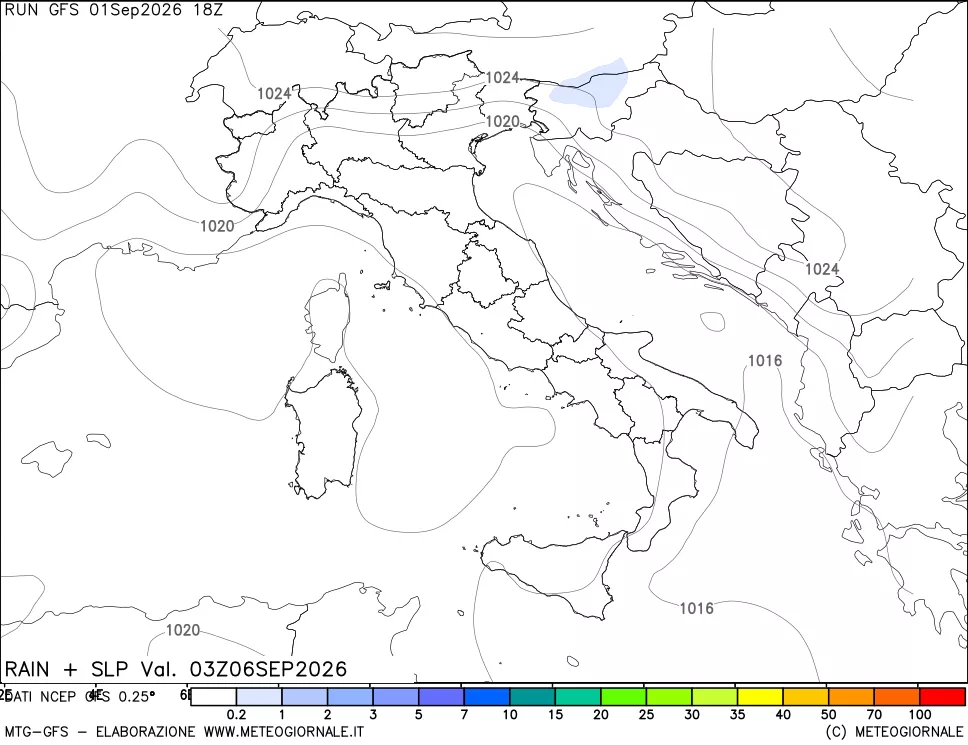 mappa Precipitazioni e pressione SLM