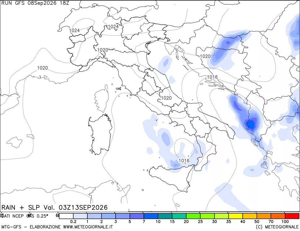 mappa Precipitazioni e pressione SLM