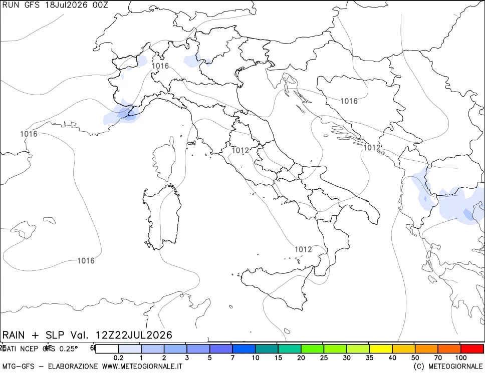 mappa Precipitazioni e pressione SLM