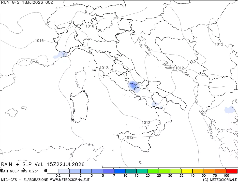 mappa Precipitazioni e pressione SLM