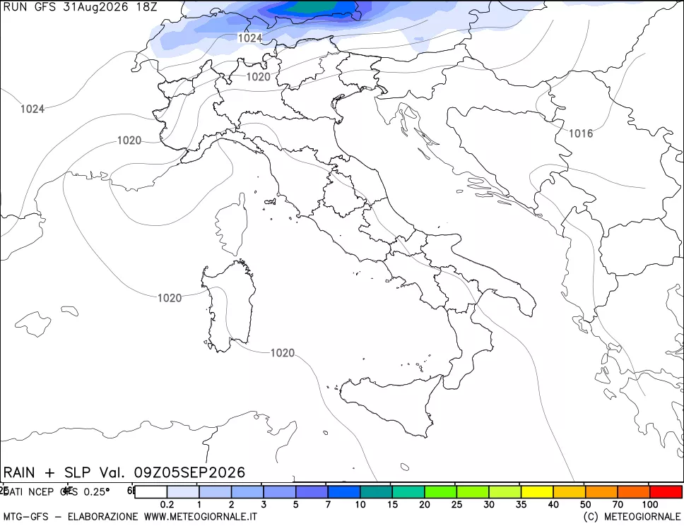 mappa Precipitazioni e pressione SLM