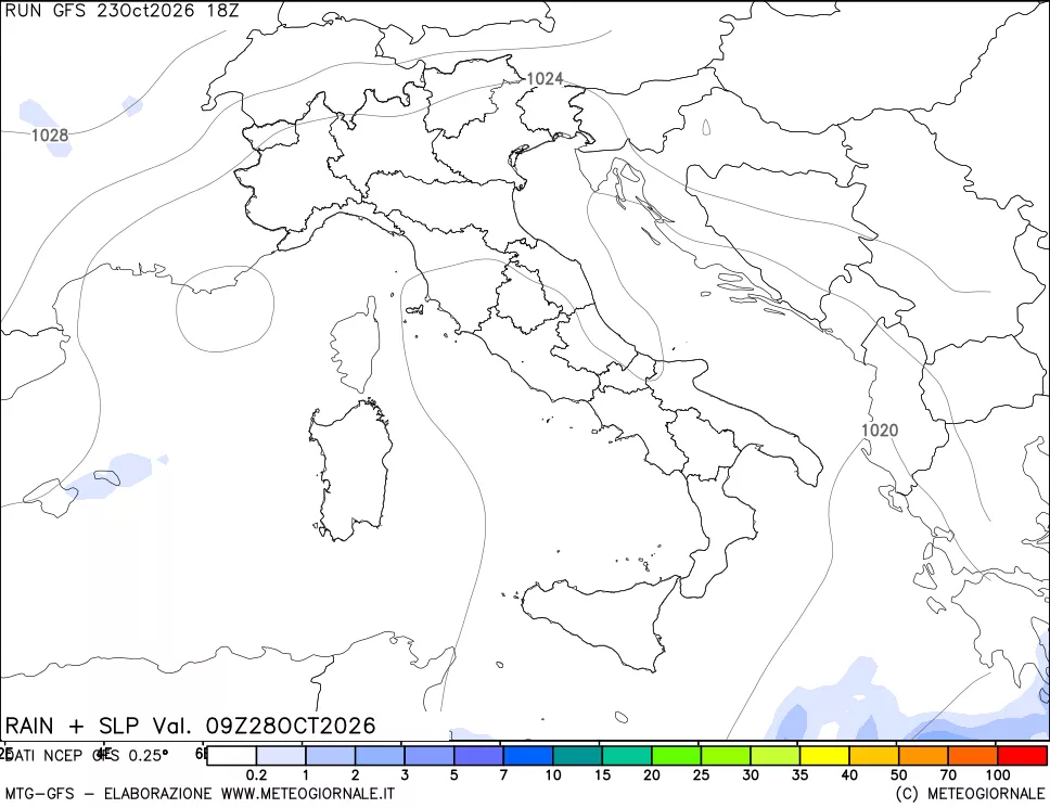 mappa Precipitazioni e pressione SLM