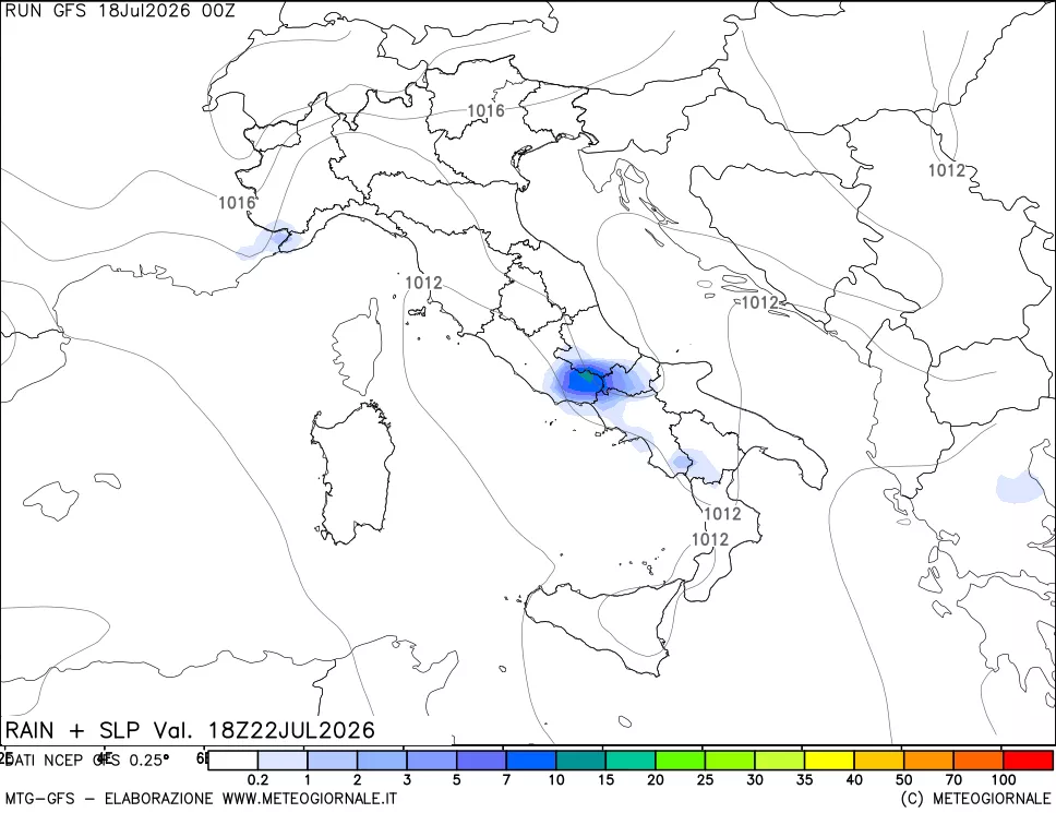 mappa Precipitazioni e pressione SLM