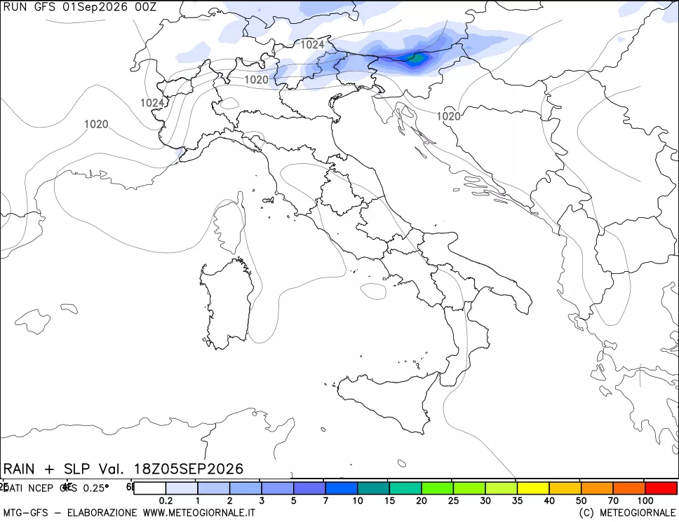 mappa Precipitazioni e pressione SLM