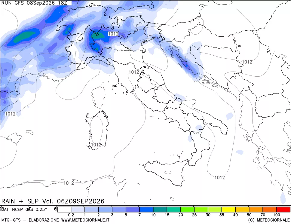 mappa Precipitazioni e pressione SLM