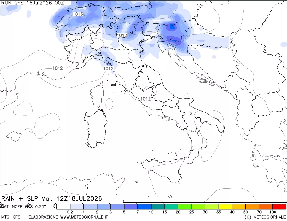 mappa Precipitazioni e pressione SLM