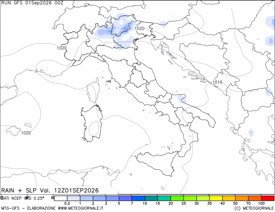 mappa Precipitazioni e pressione SLM