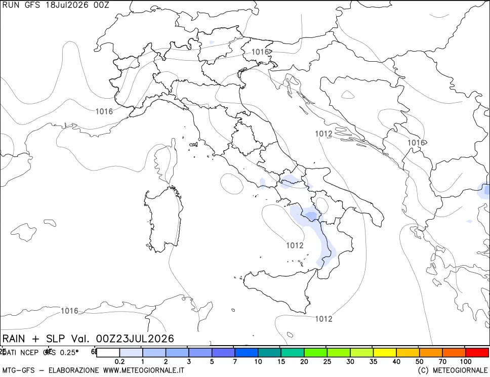 mappa Precipitazioni e pressione SLM