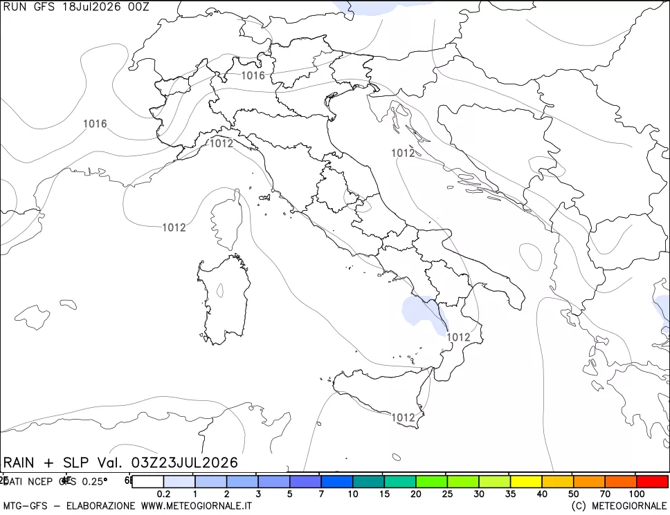 mappa Precipitazioni e pressione SLM