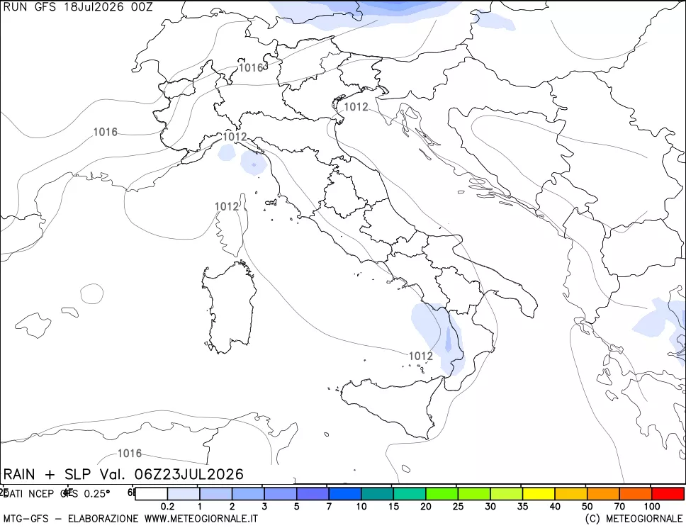 mappa Precipitazioni e pressione SLM