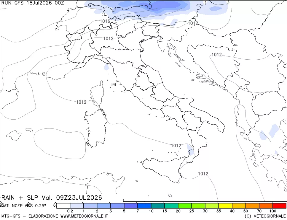 mappa Precipitazioni e pressione SLM