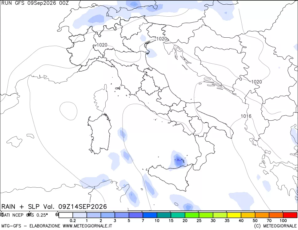 mappa Precipitazioni e pressione SLM