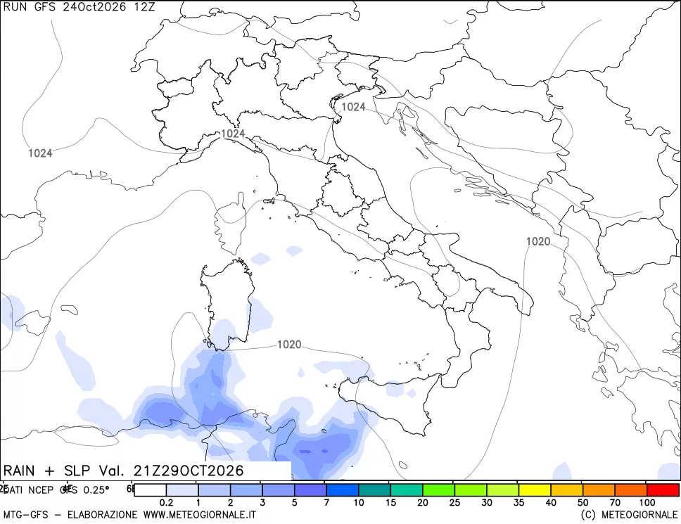mappa Precipitazioni e pressione SLM