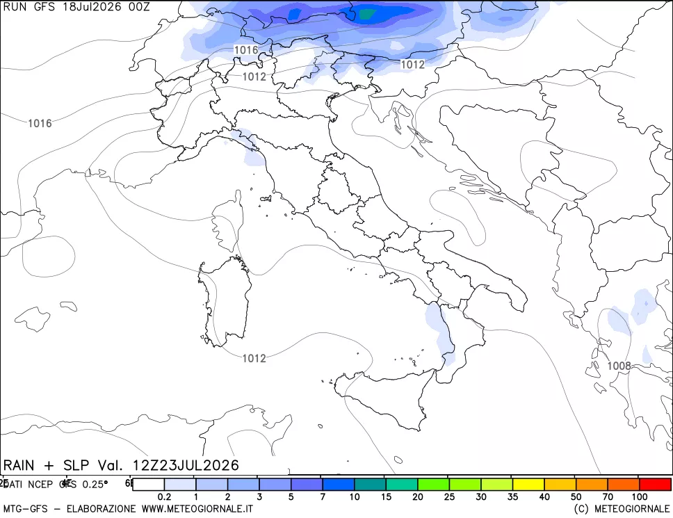 mappa Precipitazioni e pressione SLM