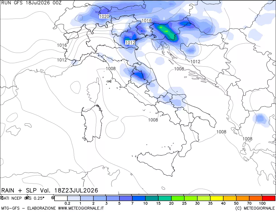 mappa Precipitazioni e pressione SLM