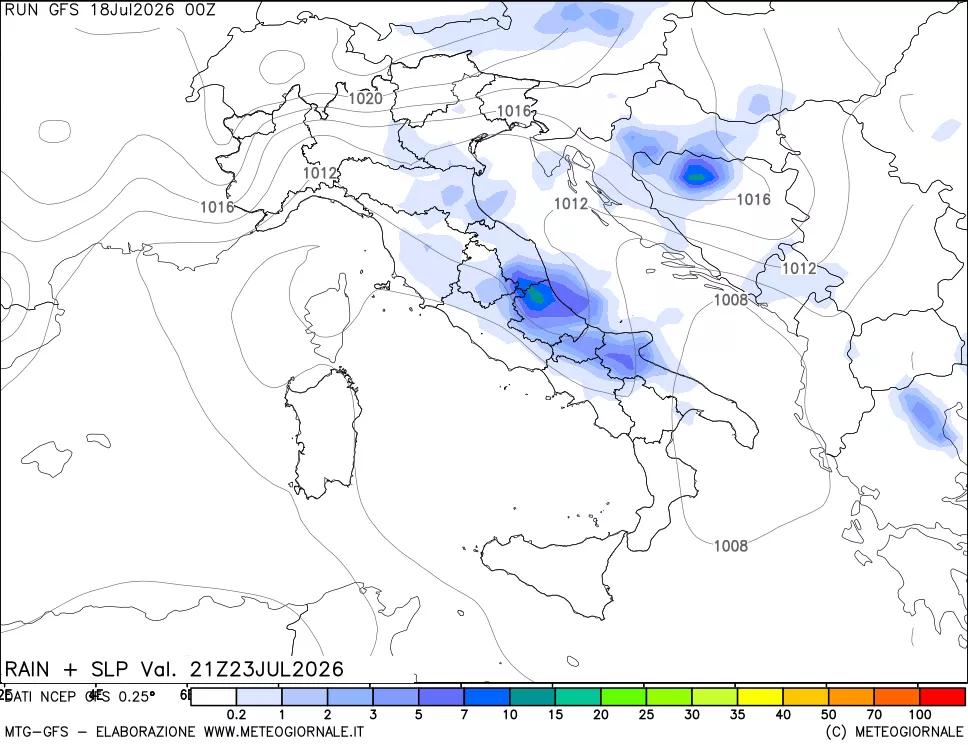 mappa Precipitazioni e pressione SLM