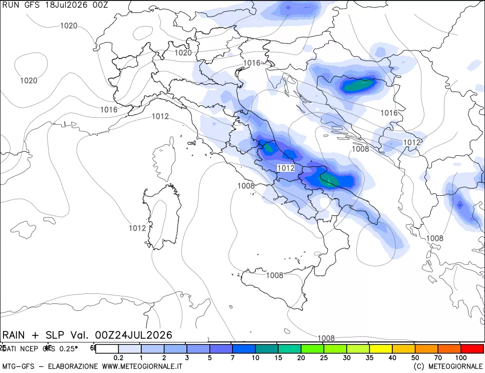 mappa Precipitazioni e pressione SLM