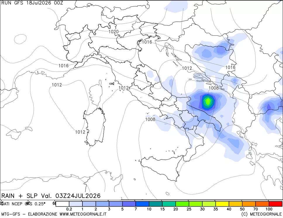 mappa Precipitazioni e pressione SLM