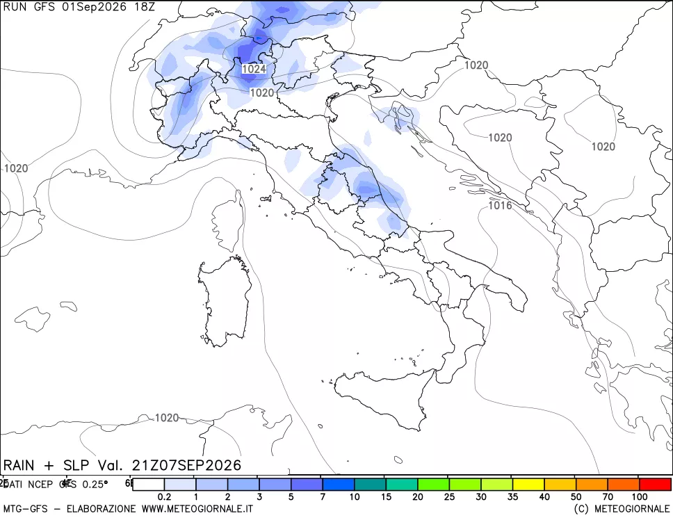 mappa Precipitazioni e pressione SLM