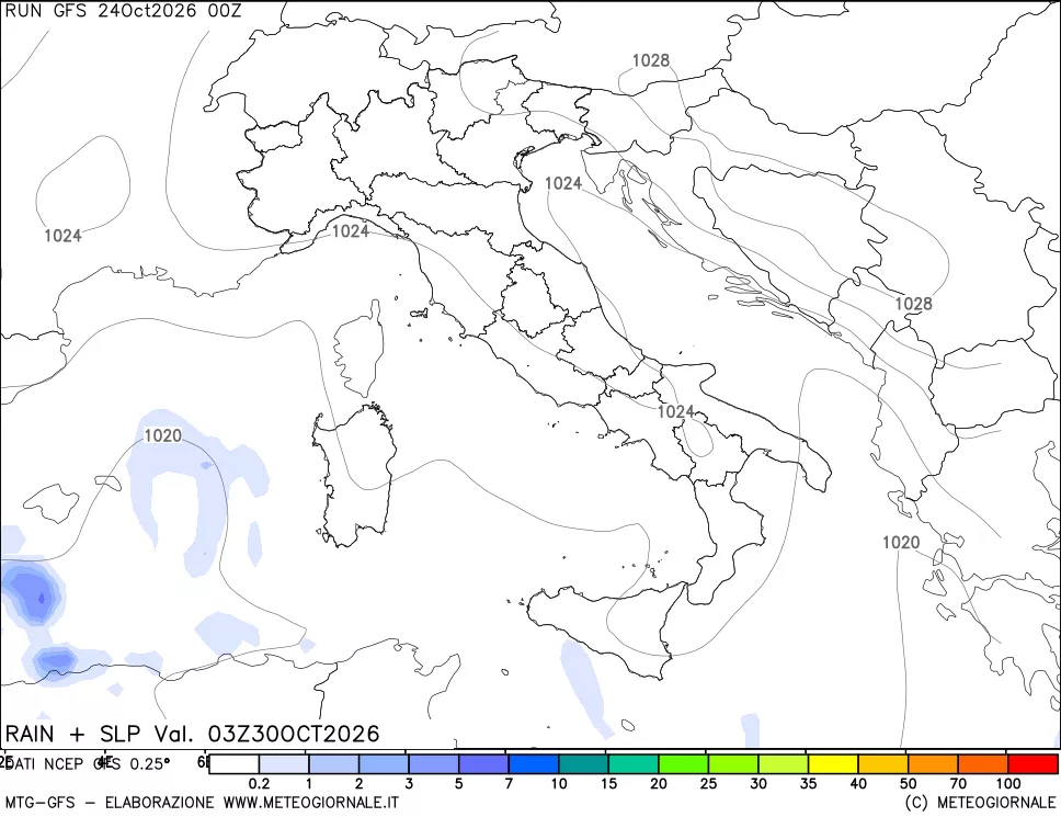 mappa Precipitazioni e pressione SLM