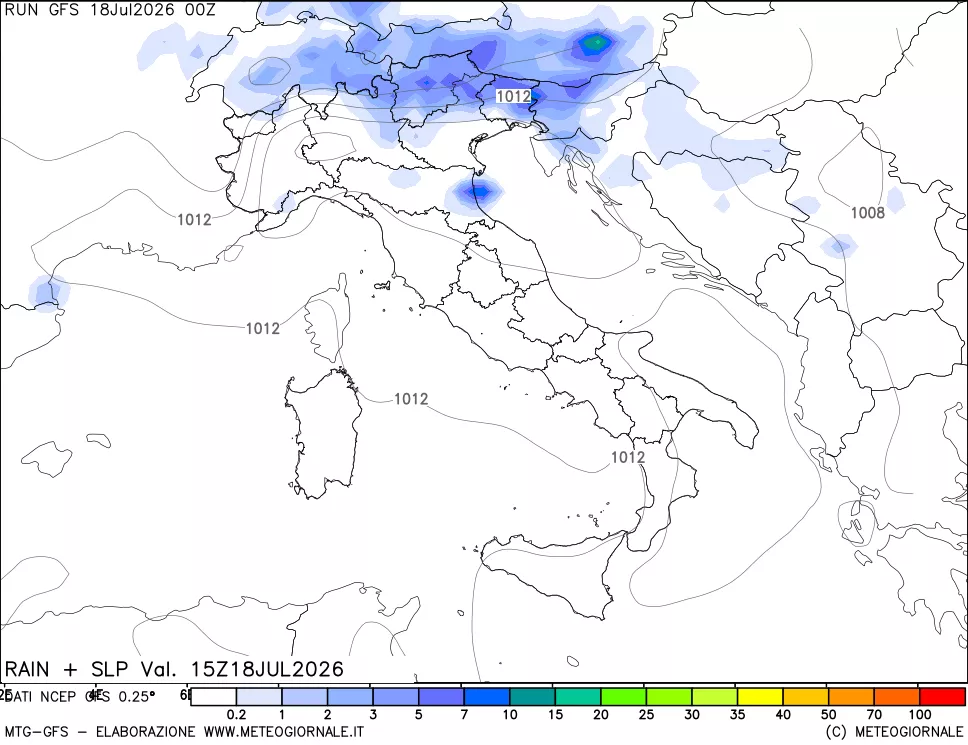 mappa Precipitazioni e pressione SLM