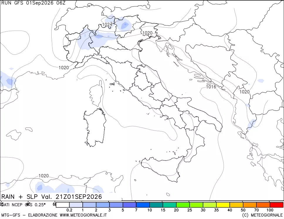 mappa Precipitazioni e pressione SLM