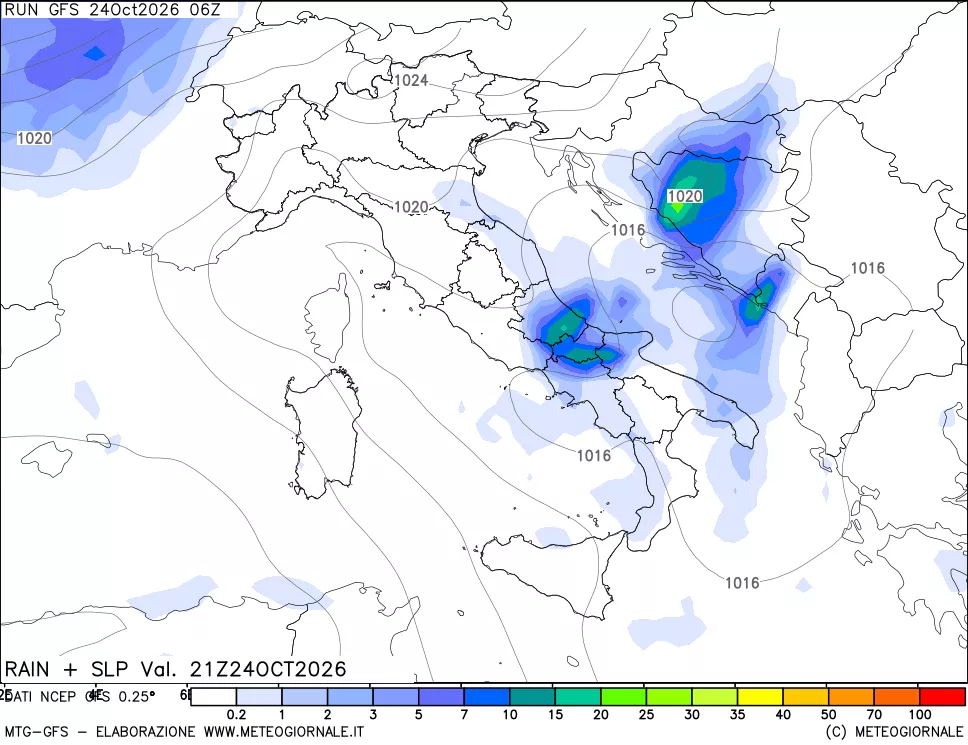 mappa Precipitazioni e pressione SLM