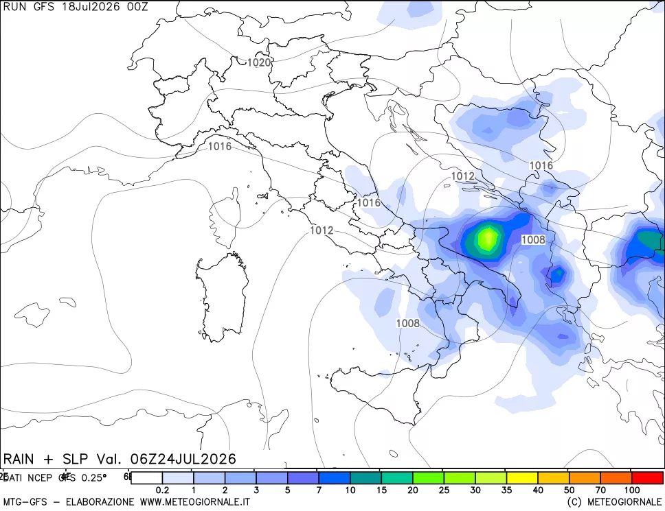 mappa Precipitazioni e pressione SLM