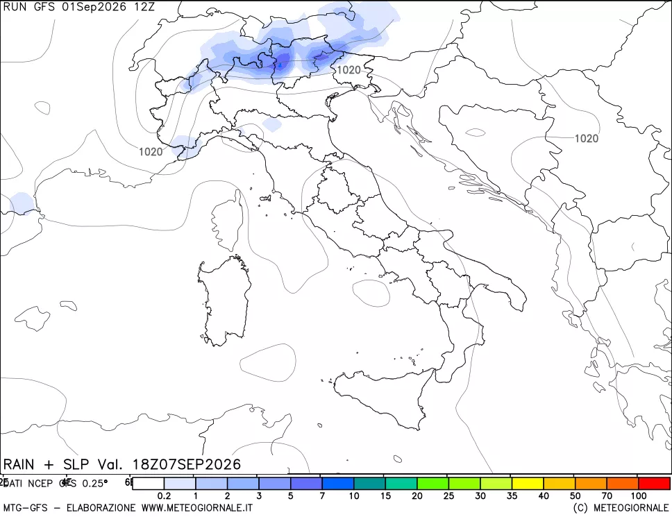 mappa Precipitazioni e pressione SLM