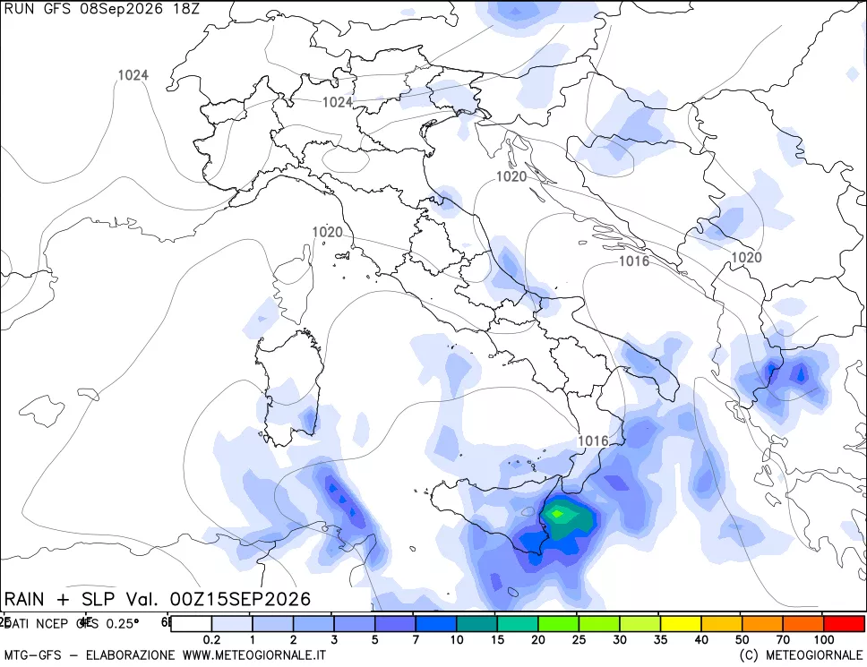 mappa Precipitazioni e pressione SLM