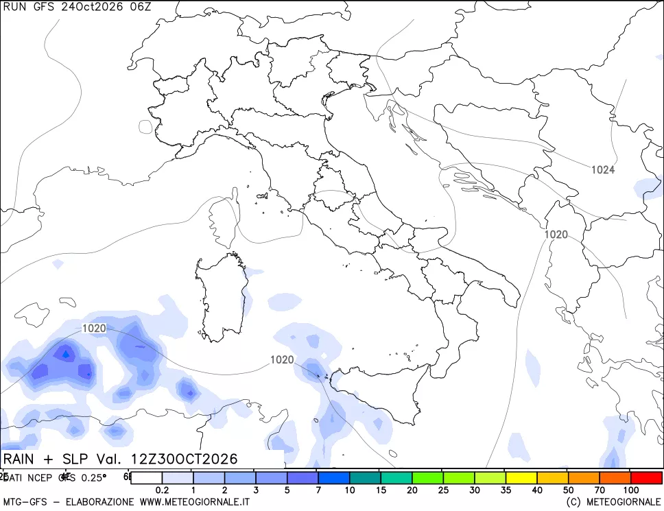 mappa Precipitazioni e pressione SLM