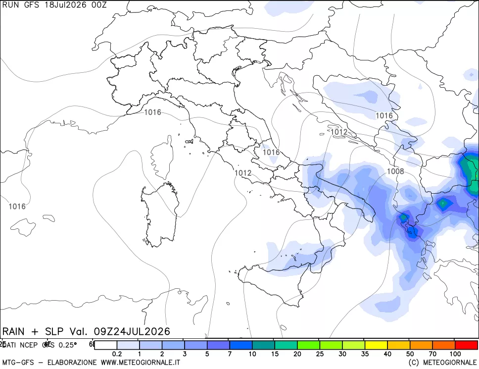 mappa Precipitazioni e pressione SLM