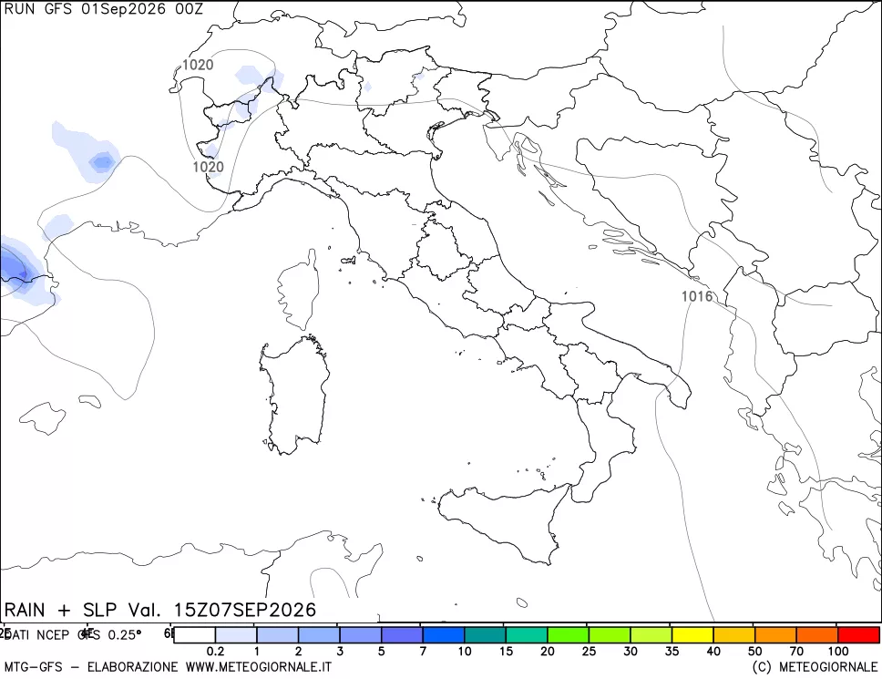mappa Precipitazioni e pressione SLM