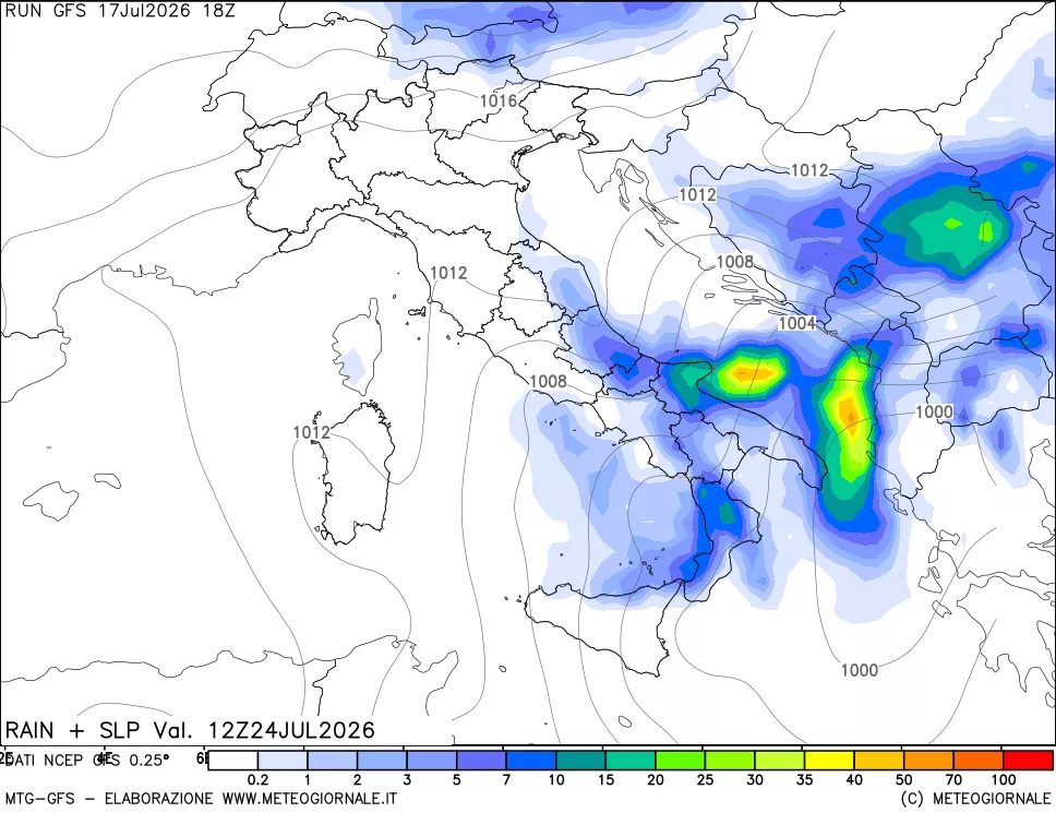 mappa Precipitazioni e pressione SLM