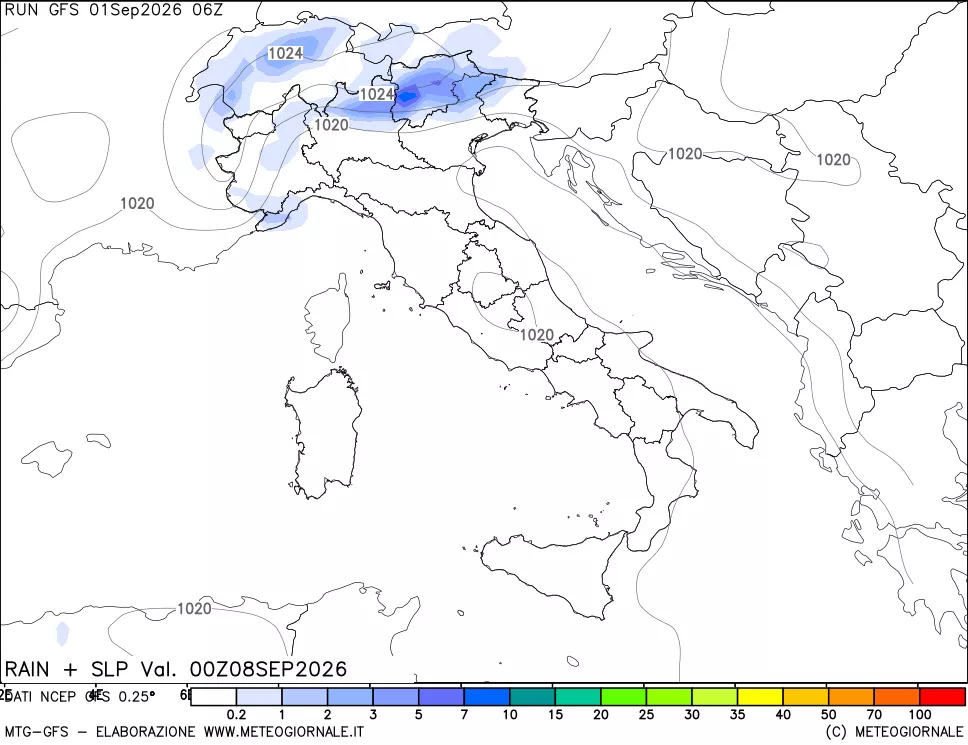 mappa Precipitazioni e pressione SLM