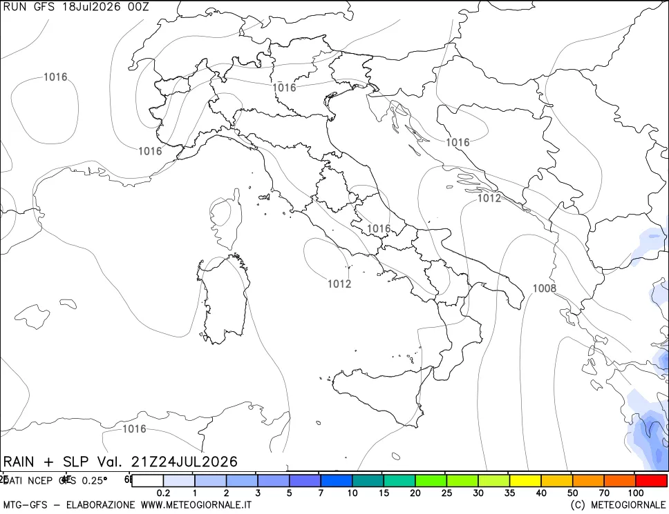 mappa Precipitazioni e pressione SLM