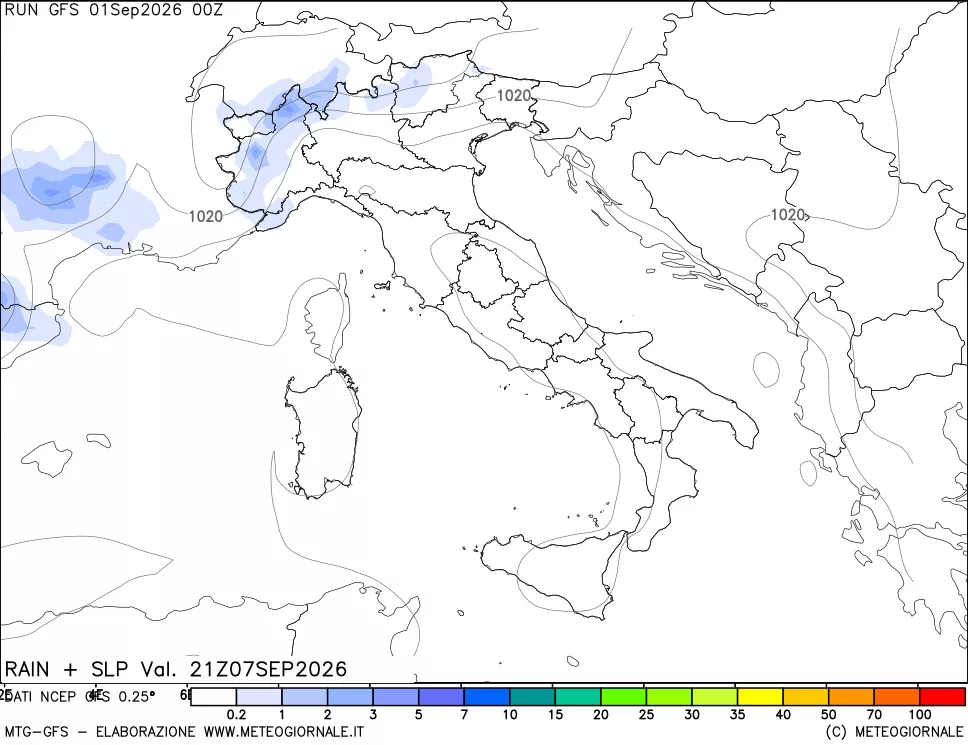 mappa Precipitazioni e pressione SLM