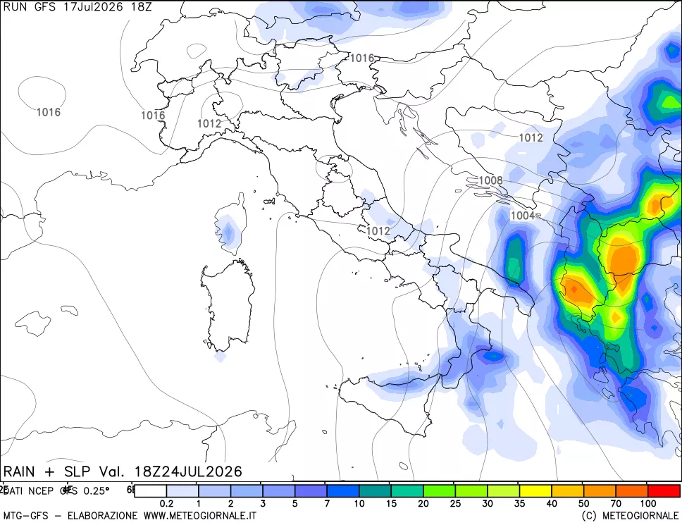 mappa Precipitazioni e pressione SLM