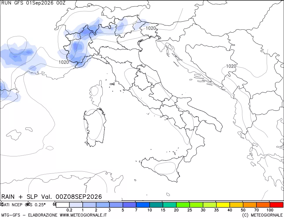 mappa Precipitazioni e pressione SLM