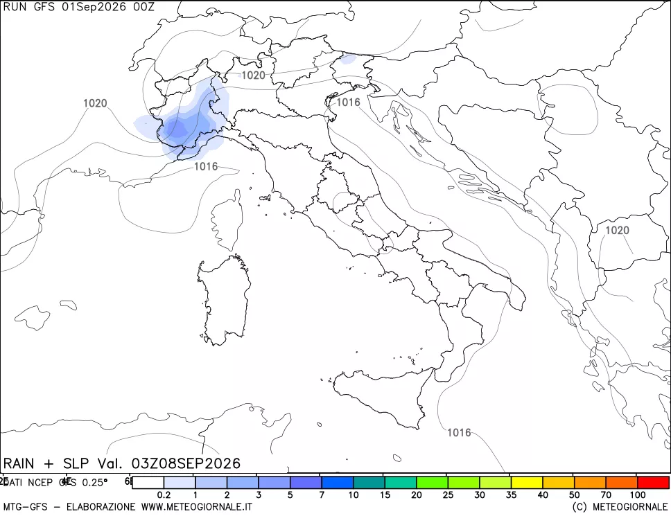 mappa Precipitazioni e pressione SLM