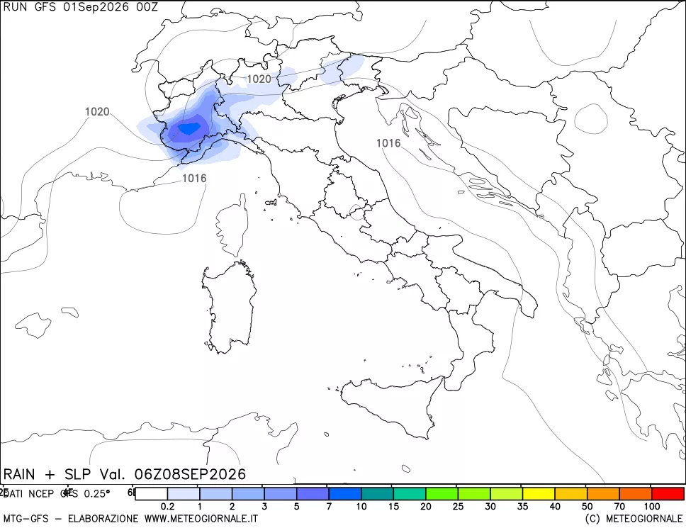 mappa Precipitazioni e pressione SLM