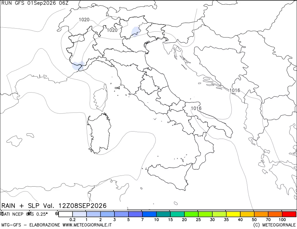 mappa Precipitazioni e pressione SLM