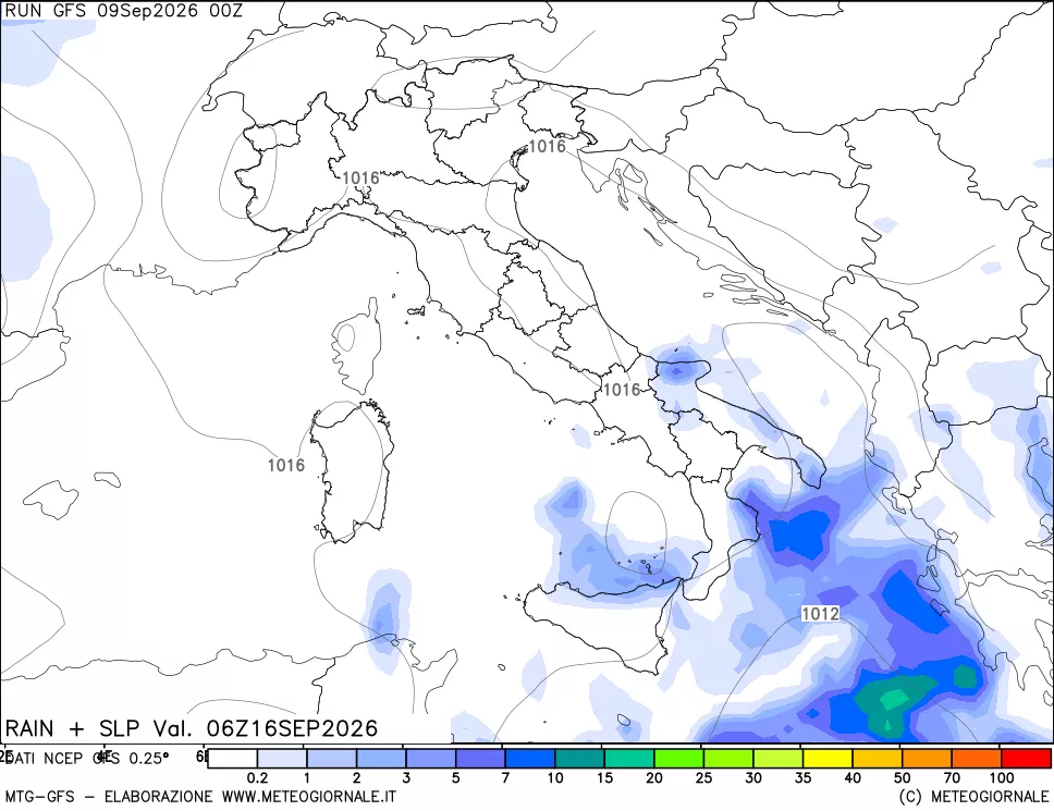 mappa Precipitazioni e pressione SLM