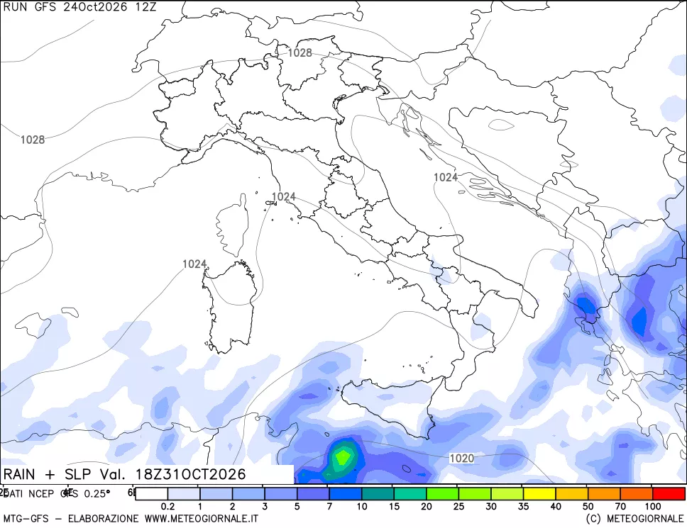 mappa Precipitazioni e pressione SLM