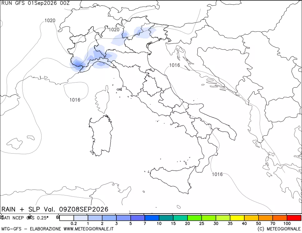 mappa Precipitazioni e pressione SLM