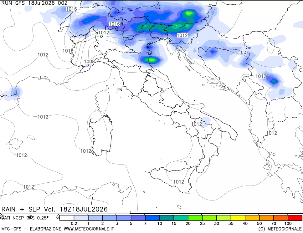 mappa Precipitazioni e pressione SLM