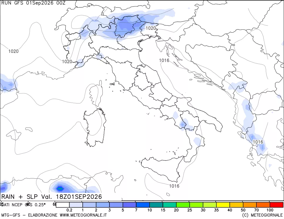 mappa Precipitazioni e pressione SLM